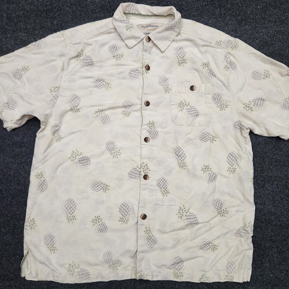 Tommy Bahama Other - Tommy Bahama Mens Large Ivory‎ Tropical Pineapple 100% Silk Button Front Shirt *